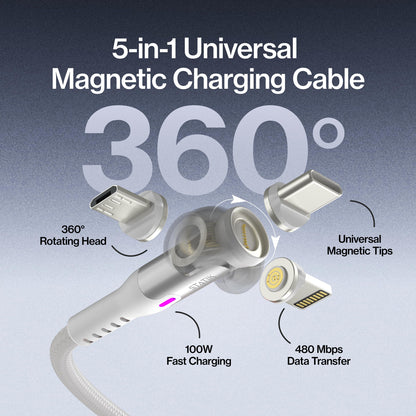 Statik 360 Pro Magnetic Charging Cable, USB-C Micro-USB Lightning Tips 100W