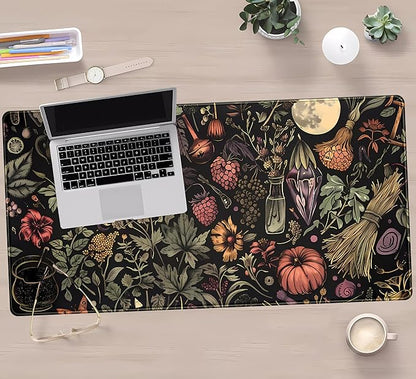 Desk Mat Botanical Witchery Mouse Pad Gaming Mat Dark Keyboard Mat, Long Mouse Mat XXL Extended Desktop Pad Computer Mats with Stitched Edges, Office Desk Accessory Home Decor 31.5" x 15.7"