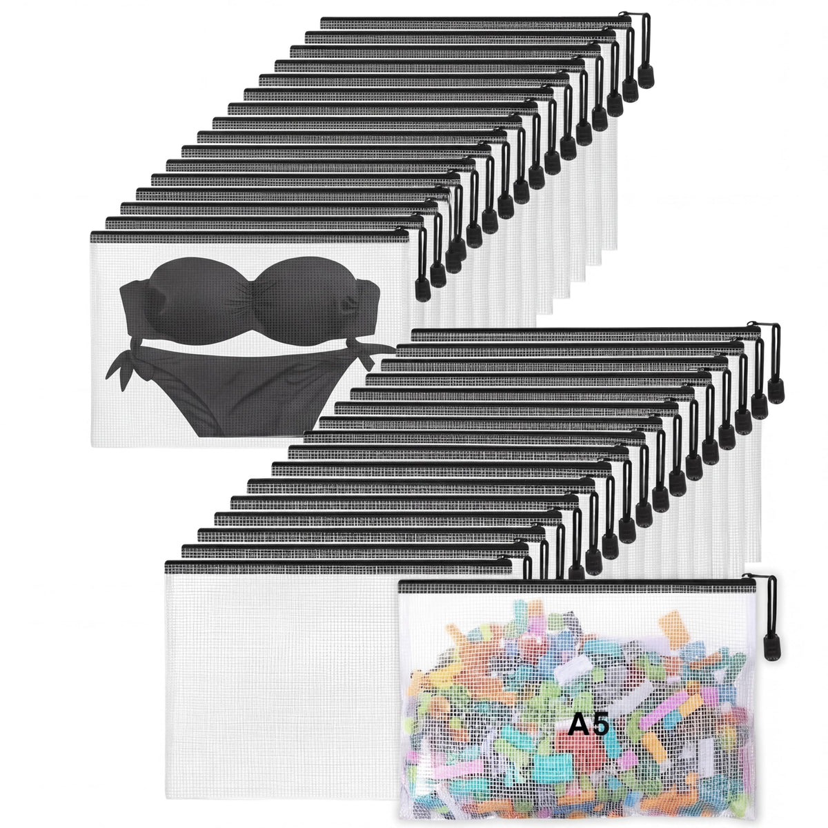Jetec 32 Mesh Zipper Bags Bikini, Grey, 7.5 x 5 Inch, 32 Pcs
