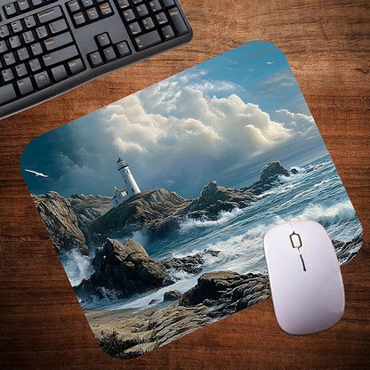 Coastal Shoreline Waves Sandy Beach Theme Mouse Pad Mat Mousepad for Desk Computer Laptop PC Gaming Home or Office Gift (Lighthouse Waves MP34)
