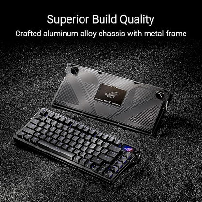 ROG Azoth Extreme 75 Custom Gaming Keyboard, Aluminum Chassis, Carbon Fiber Positioning Plate, Adjustable Gasket Mount, Three-Layer Dampening, Color OLED Touchscreen, ROG NX Snow Switches, PBT Keycaps