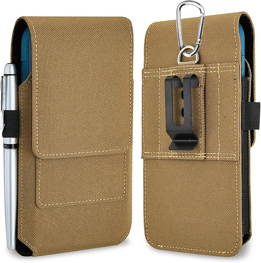 BECPLT Nylon Holster Compatible with Galaxy S25 Ultra S24/S23/S22/S21/S20 Ultra A17 A16 Motorola Moto G56 G Power Cell Phone Belt Holder for Men - Khaki