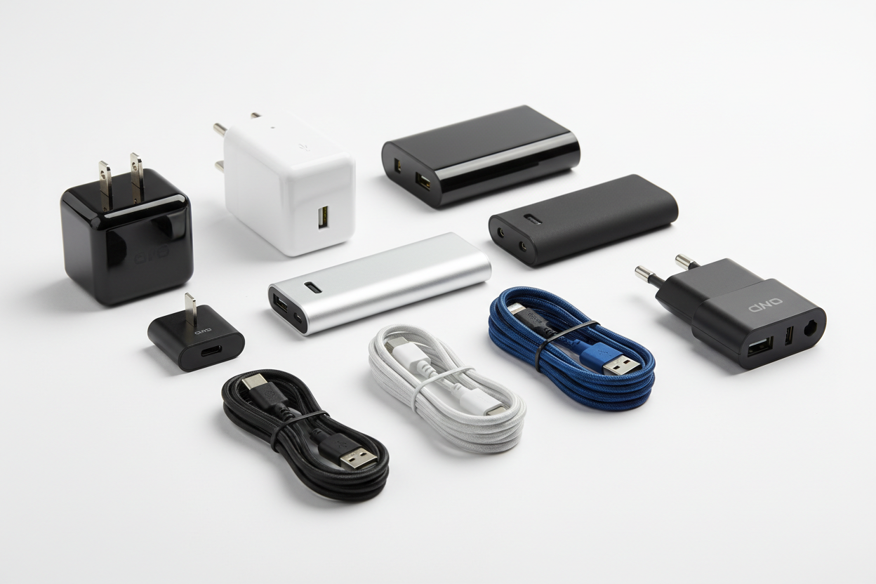 Chargers & Power Solutions – Keep your devices running with reliable chargers, power banks, and adapters. (make it real photo0